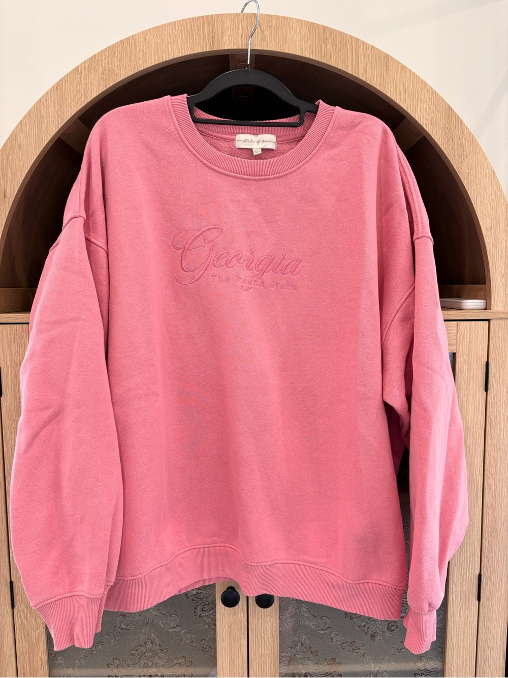 State of Mind Pink Georgia Embroidered Crewneck Sweatshirt